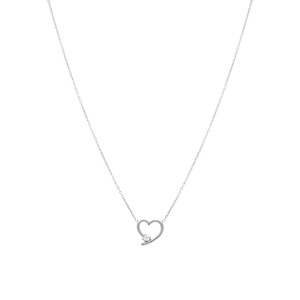 Collier en argent rhodié motif co eur un oxyde blanc serti - 40+5cm - Vue 2