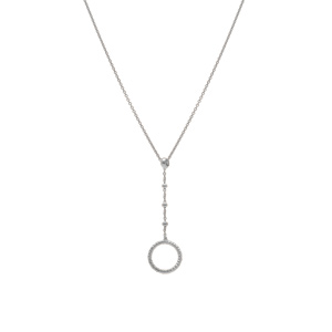 Collier en argent rhodi forme Y avec cercle - 40+5cm - Vue 2