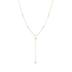 Collier en argent doré forme cravate perles blanches imitation _ 38+5cm - Vue 2