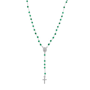 Collier en argent rhodié chapelet boules facetées agates vertes - 45+5cm - Vue 2
