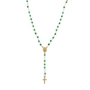 Collier en argent doré chapelet boules facetées agate vertes - 45+5cm - Vue 2