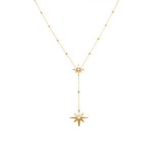 Collier en argent doré forme cravate avec étoile du nord et oxyde blanc serti - 38+5cm - Vue 2