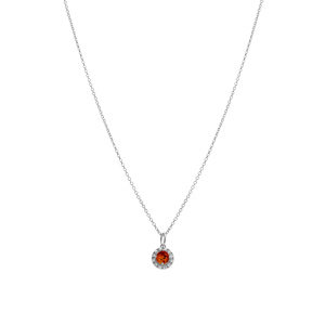 Collier en argent rhodié pendentif ambre rond véritable contour entouré d\'oxydes blancs - 42+3cm - Vue 2