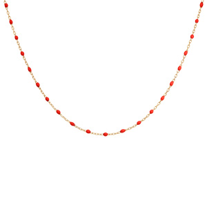 Collier en Argent et dorure jaune avec perles rouges 40+5cm - Vue 2