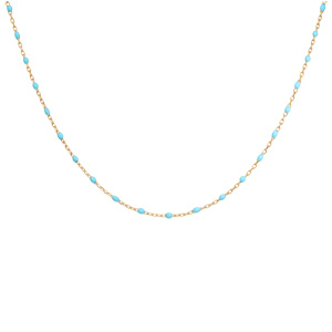 Collier en Argent et dorure jaune avec olives couleur turquoise 40+5cm - Vue 2