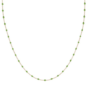 Collier Sautoir en argent et dorure jaune chane avec olives couleur vert 60+10cm - Vue 2