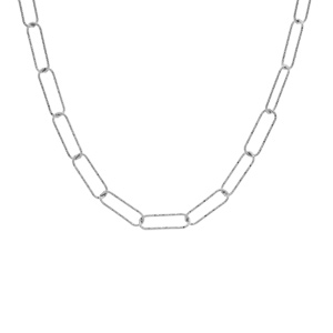 Collier en argent rhodi grands maillons rectangulaires diamants 40+5cm - Vue 2