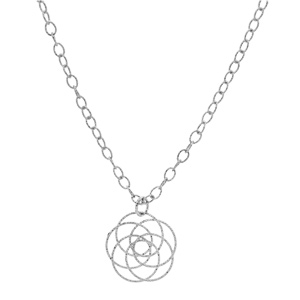 Collier en argent rhodi chane avec pendentif rosace diamante 40+5cm - Vue 2