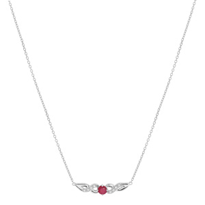 Collier en argent rhodi chane avec pendentif barrette Rubis vritable et Topazes blanches 42+3cm - Vue 2