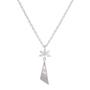 Collier en argent rhodi chane avec pendentif Nacre vritable et oxydes blancs sertis rglableable 39, 41 et 43cm - Vue 2