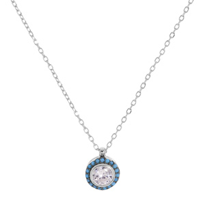 Collier en argent rhodi chane avec pendentif oxyde blanc contour pois bleu 42+3cm - Vue 2