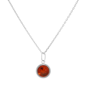 Collier en argent rhodi chane avec pendentif Ambre vritable (8mm) 40+5cm - Vue 2