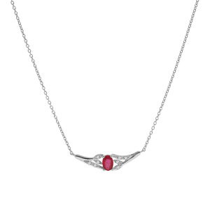 Collier en argent rhodi chane avec pendentif Rubis vritable et Topazes blanches 42+3cm - Vue 2