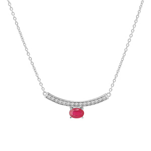 Collier en argent rhodi chane avec pendentif Rubis vritable et barre de Topazes blanches 42+3cm - Vue 2