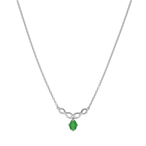 Collier en argent rhodi chane avec pendentif infini et Emeraude vritable suspendue et Topazes blanches 42+3cm - Vue 2