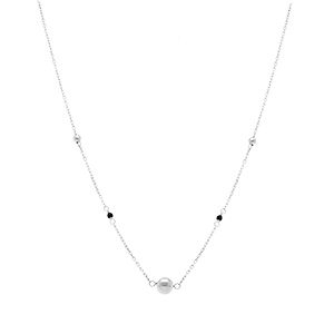 Collier en argent rhodi boules et verre facet noir - 41+3cm - Vue 2
