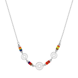 Collier en argent rhodié avec perles cocktail couleurs et pastilles mandalas 40+5cm - Vue 2