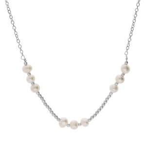 Collier en argent rhodi boules avec perles de culture d\'eau douce blanches 42+3cm - Vue 2