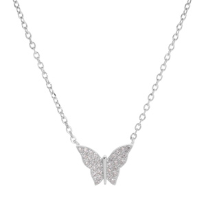 Collier en argent rhodi chane avec papillon pav d\'oxydes blancs sertis rglable 39, 41 et 43cm - Vue 2