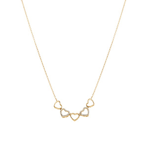 Collier en argent dor multi avec coeurs lisses et et deux c oeurs orns d\'oxydes blancs sertis - 40+3cm - Vue 2