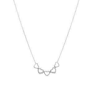 Collier en argent rhodi multi coeurs lisses et deux avec oxydes blancs sertis - 40+3cm - Vue 2