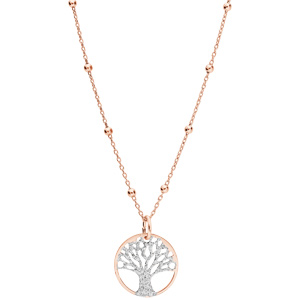 Collier argent et dorure rose chane avec pendentif arbre de vie granit 15mm 38+5cm - Vue 2