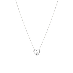 Collier en argent rhodi coeur lisse avec oxyde blanc serti - 40+3cm - Vue 2