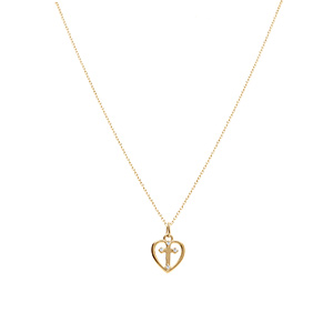 Collier en argent dor coeur et croix avec oxydes blancs sertis - 40+3cm - Vue 2