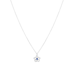 Collier en argent rhodi pendentif fleur ajoure avec oxyde bleu central- 39+4cm - Vue 2