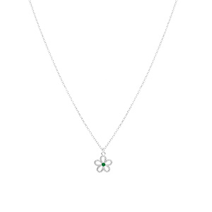Collier en argent rhodi pendentif fleur ajoure avec oxyde vert central - 39+4cm - Vue 2