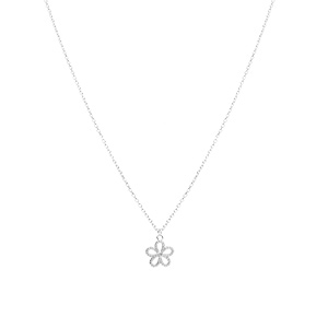 Collier en argent rhodi pendentif fleur ajoure avec oxyde blanc central- 39+4cm - Vue 2