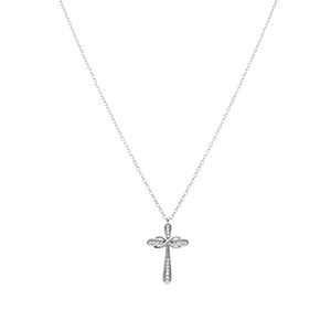 Collier en argent rhodi croix avec infini et oxydes blancs sertis - 40+2+2cm - Vue 2