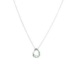 Collier en argent rhodi pendentif goutte par d\'oxydes verts et blancs sertis - 40+2+2cm - Vue 2