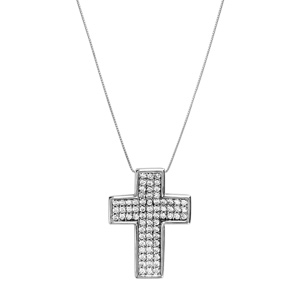 Collier en argent rhodié chaîne avec pendentif croix large ornée de pierres blanches 45cm - Vue 2