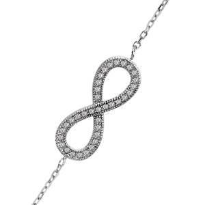 Collier en argent rhodi chane avec pendentif symbole infini orn d\'oxydes blancs au milieu - longueur 40cm + 4cm de rallonge - Vue 2