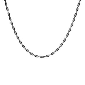 Collier en argent chane vrille 3mm avec 2 bordures noires longueur 40cm - Vue 2