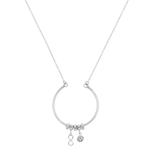 Collier en argent rhodi chane avec pendentif cercle avec anneaux et pampilles motif infini et oxyde blanc serti 42+2,5cm - Vue 2