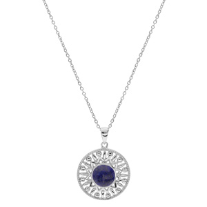 Collier en argent rhodi chane avec pendentif ethnique et pierre Lapis Lazuli naturelle 42+3cm - Vue 2