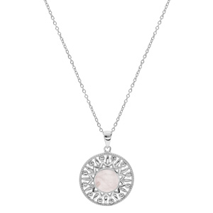 Collier en argent rhodi chane avec pendentif ethnique et pierre Quartz rose vritable 42+3cm - Vue 2