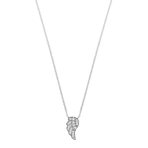 Collier en argent rhodié chaîne avec pendentif 1 aile ornée d\'oxydes blancs sertis - longueur 40cm + 4cm de rallonge - Vue 2