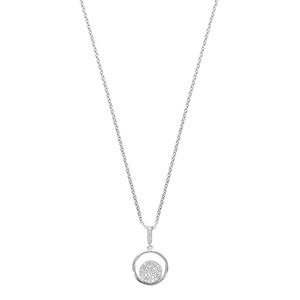 Collier en argent rhodi chane avec pendentif anneau avec rond pav d\'oxydes blancs sertis  l\'intrieur et blire orne d\'oxydes blancs - longueur 40cm + 4cm de rallonge - Vue 2