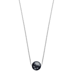 Collier en argent rhodi chane avec pendentif perle noire de synthse 40cm + 4cm - Vue 2