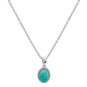 Collier en argent rhodi chane avec pendentif pierre Amazonite vritable ovale et contour perl 42+3cm - Vue 2