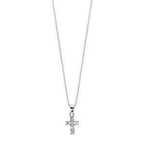 Collier en argent rhodi chane avec pendentif croix chrtienne orne d\'oxydes blancs sertis - longueur 42cm + 3cm de rallonge - Vue 2