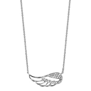 Collier en argent rhodié chaîne avec pendentif aile d\'ange ajourée et ornée d\'oxydes blancs sertis - longueur 40cm + 4cm de rallonge - Vue 2