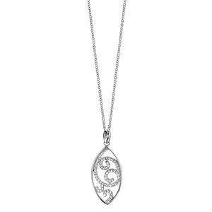 Collier en argent rhodi chane avec pendentif amande ajoure en arabesques ornes d\'oxydes blancs sertis - longueur 40cm + 4cm de rallonge - Vue 2