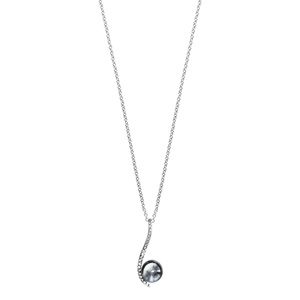 Collier en argent rhodi chane avec pendentif vague d\'oxydes blancs sertis avec perle grise de synthse 40cm + 4cm - Vue 2