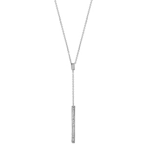 Collier en argent rhodi forme Y avec bton orn d\'oxydes blancs sertis au bout - longueur 40cm + 4cm de rallonge - Vue 2