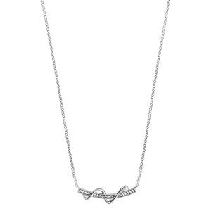 Collier en argent rhodi chane avec pendentif rail d\'oxydes blancs sertis et brin lisse enroul autour - longueur 40cm + 4cm de rallonge - Vue 2