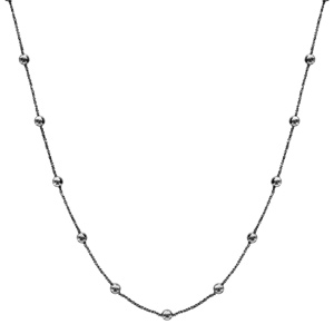 Collier en argent et rhodium noir maille margherita avec boules lisses à intervalles réguliers - longueur 40cm + 4cm de rallonge - Vue 2